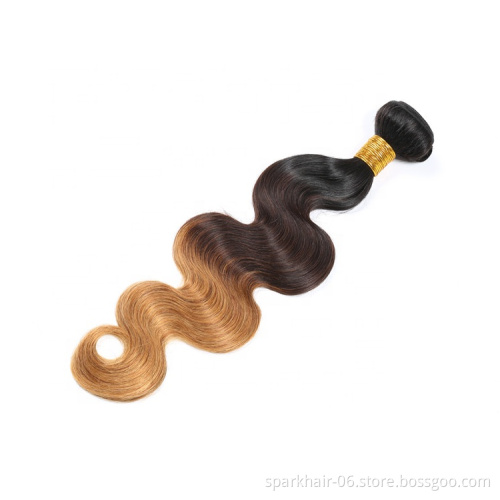 9a 100g SPARK Ombre Brazilian Remy Human Hair Weaving Bundle for Women Weave Hair Extension Black Brown Gold Body Wave 1b/4/30